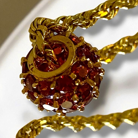 Vintage 14k Gold 4.5 CTW Garnet Ball Charm Pendant 24” Rope 3mm Chain Necklace! - Picture 2 of 16
